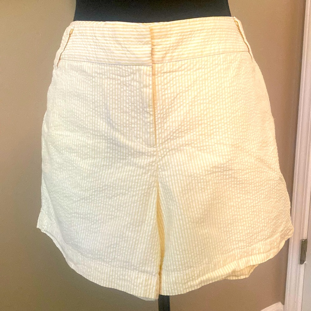 J Crew yl/wh striped seersucker shorts with functional front/back pockets, Sz 12